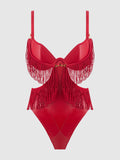 Hendrix Faux Leather & Fringe Crotchless Teddy - Frederick's of Hollywood