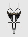 Maeve Chain & Lace Open Cup & Crotchless Harness Teddy - Frederick's of Hollywood