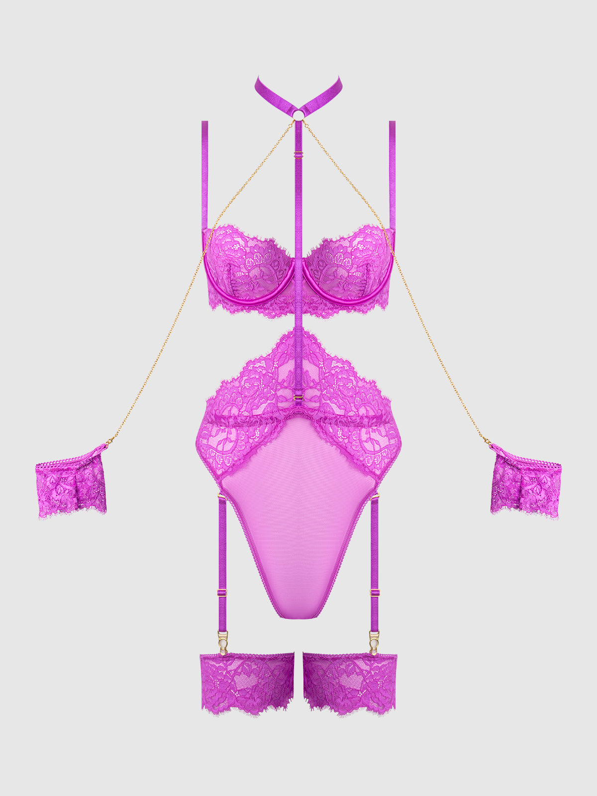 Arianna Lace & Chains Thigh Garter Teddy - Frederick's of Hollywood
