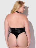 Phoenix Patent Grommet Lace Up Side Halter Neck Teddy - Frederick's of Hollywood