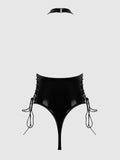 Phoenix Patent Grommet Lace Up Side Halter Neck Teddy - Frederick's of Hollywood