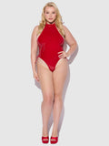 Phoenix Patent Grommet Lace Up Side Halter Neck Teddy - Frederick's of Hollywood