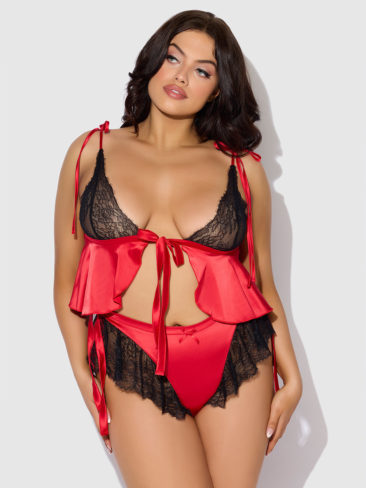 Scarlett Satin Sleep Tie Cami & Shorty Set - Frederick's of Hollywood