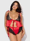 Scarlett Satin Sleep Tie Cami & Shorty Set - Frederick's of Hollywood