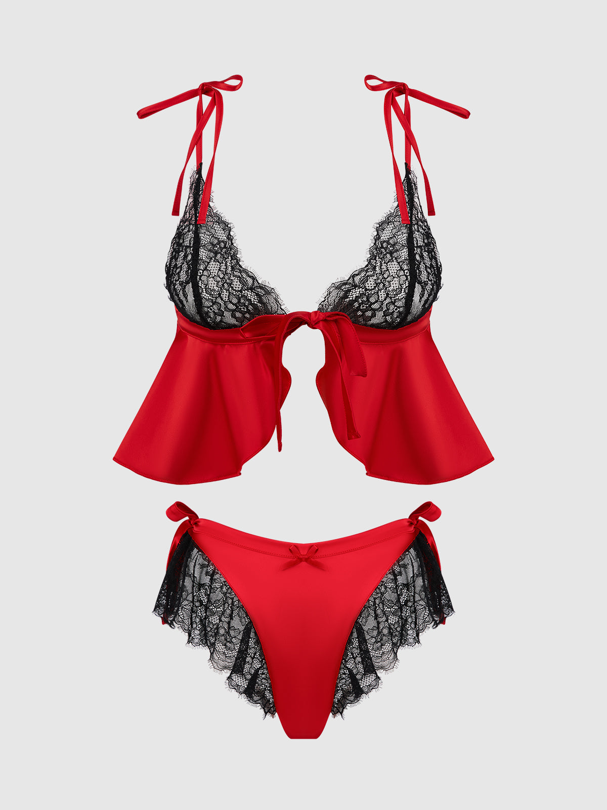 Scarlett Satin Sleep Tie Cami & Shorty Set - Frederick's of Hollywood