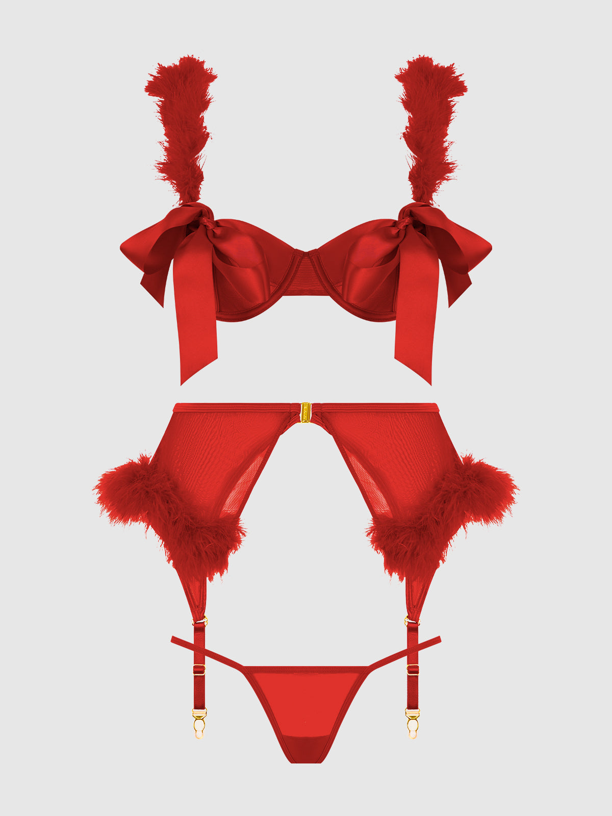 Scarlett Open Cup Marabou Bra, Garter & G-String Set - Frederick's of Hollywood