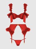 Scarlett Open Cup Marabou Bra, Garter & G-String Set - Frederick's of Hollywood