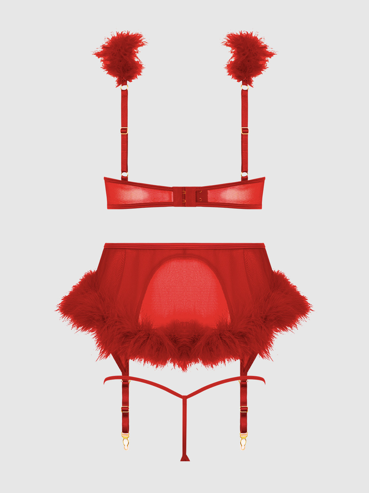 Scarlett Open Cup Marabou Bra, Garter & G-String Set - Frederick's of Hollywood
