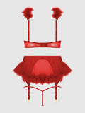 Scarlett Open Cup Marabou Bra, Garter & G-String Set - Frederick's of Hollywood