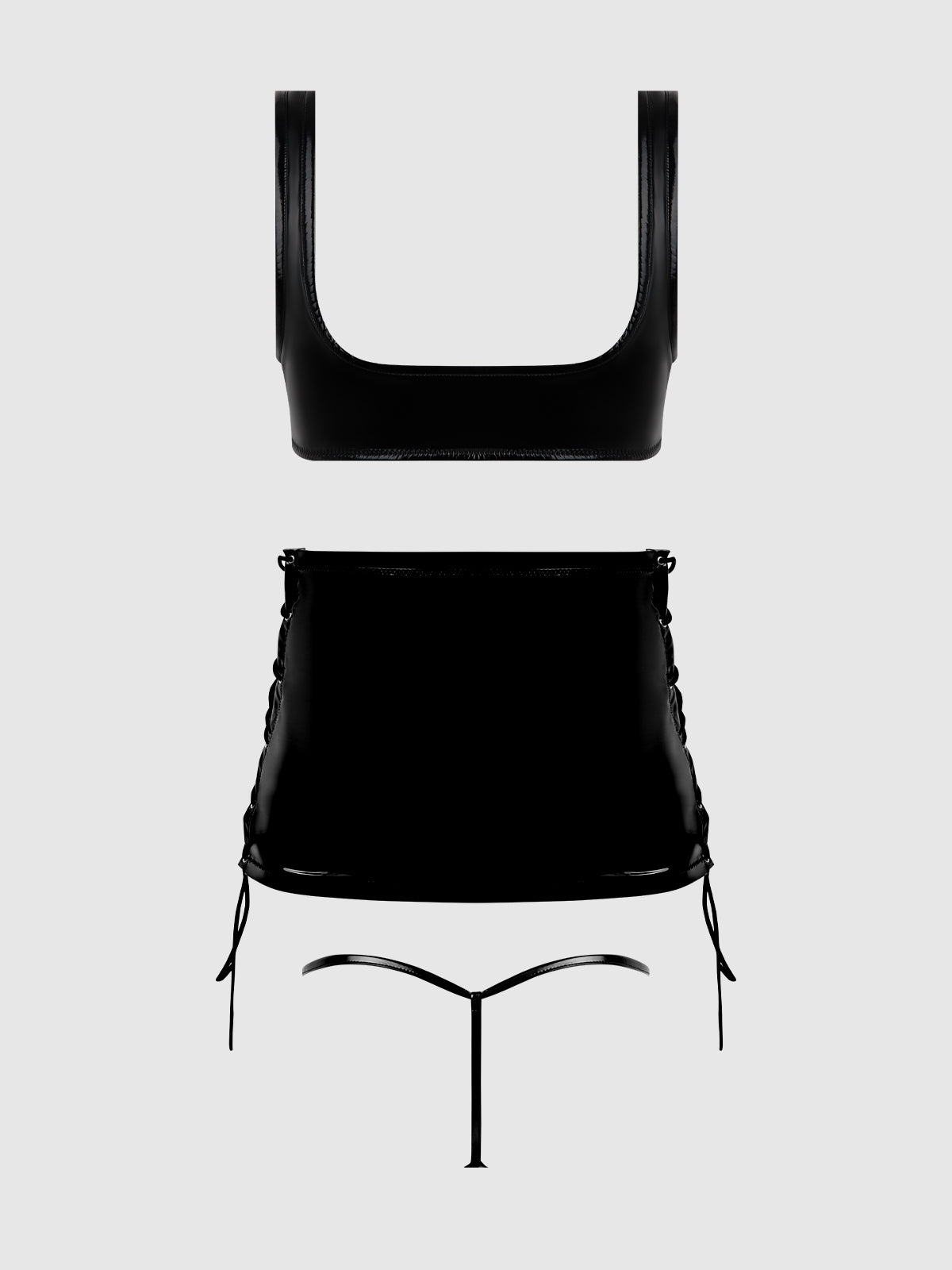 Phoenix Patent Grommet Bralette, Mini Skirt & G-String - Frederick's of Hollywood