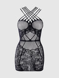 Strappy Floral Lace Bodystocking Dress - Frederick's of Hollywood