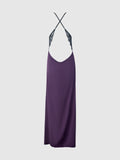 Rosalind Satin & Lace Long High Slit Gown - Frederick's of Hollywood