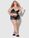 Rosalind Lace & Satin Trimmed Sleep Cami & Shortie - Black