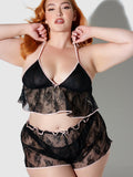 Rosalind Lace & Satin Trimmed Sleep Cami & Shortie - Black