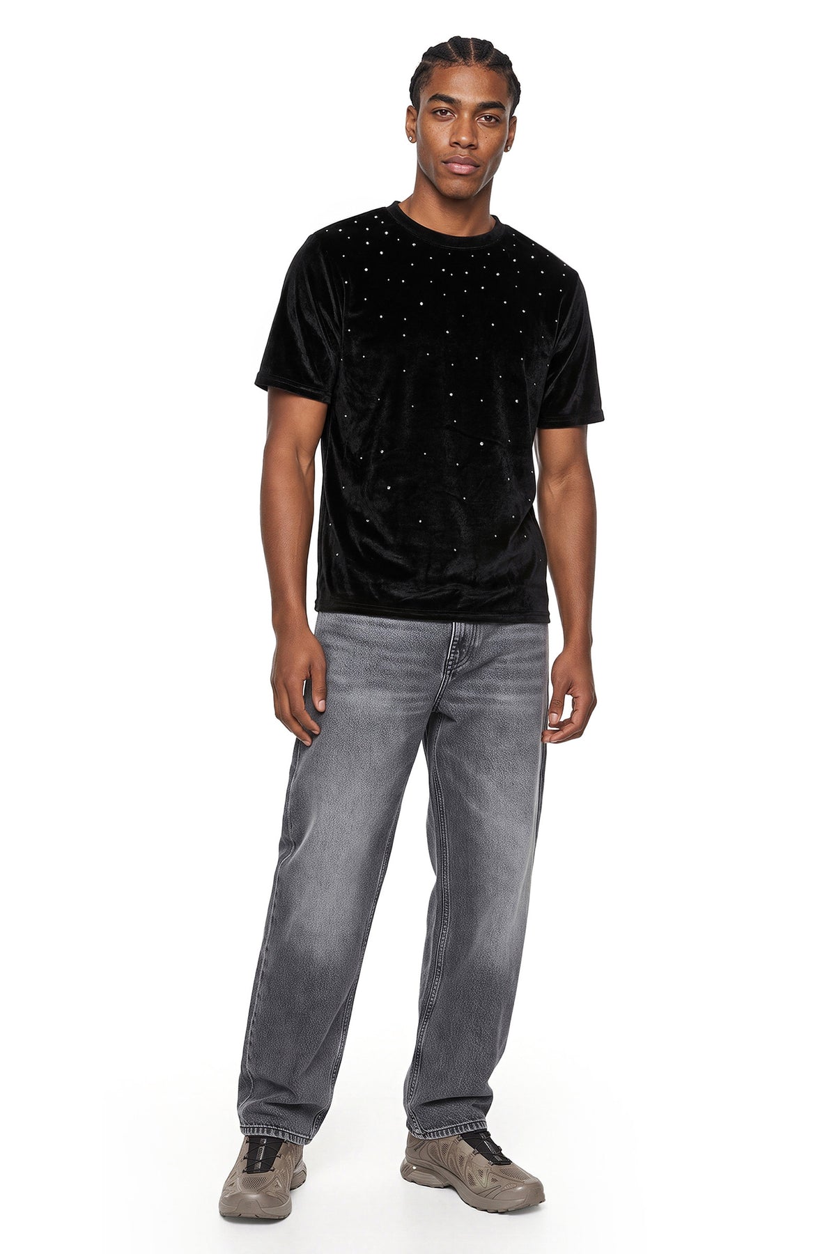 Velour Rhinestone Short Sleeve T-Shirt