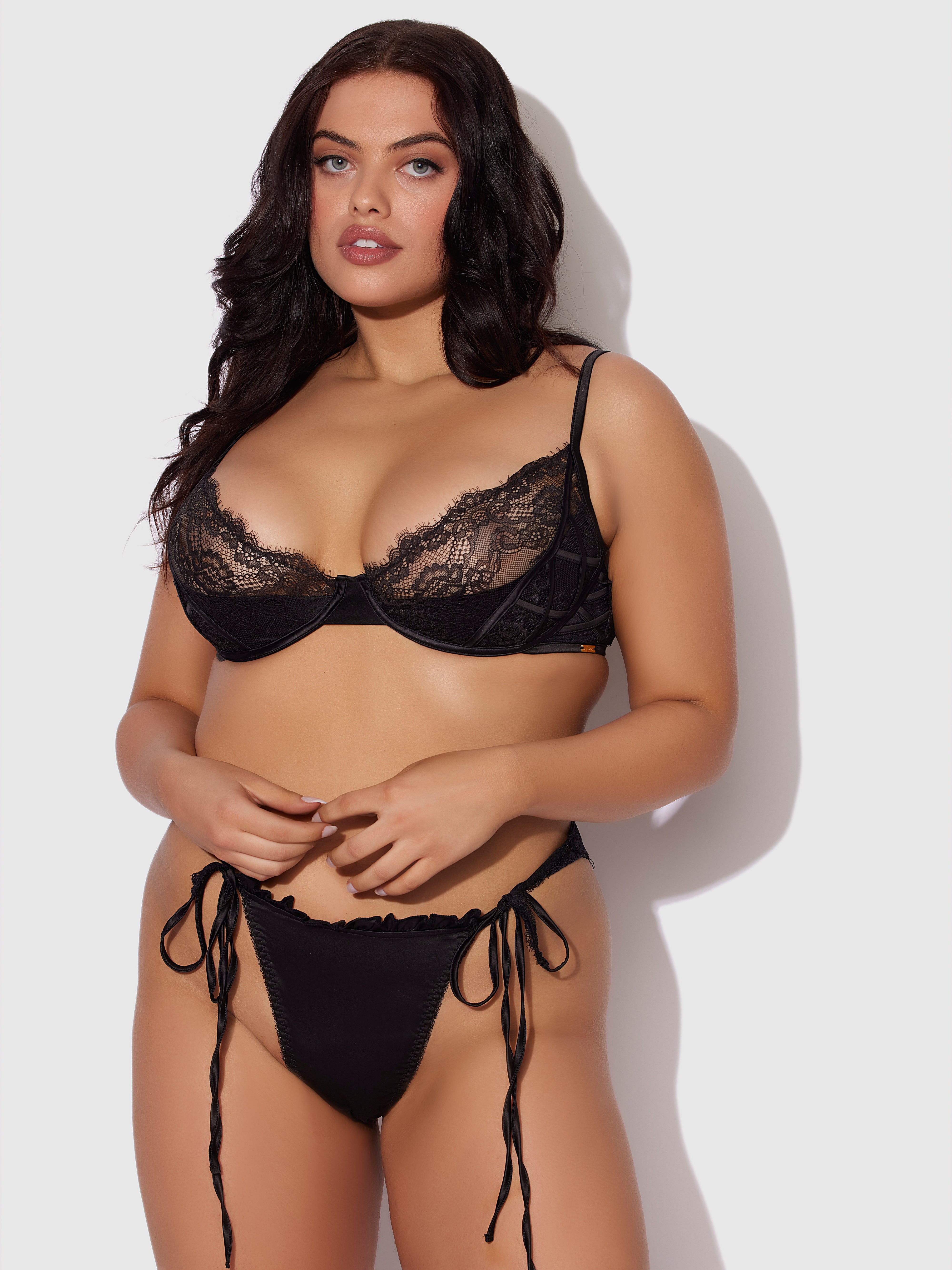 Adelaide Satin & Lace Push Up Demi Bra - Frederick's of Hollywood