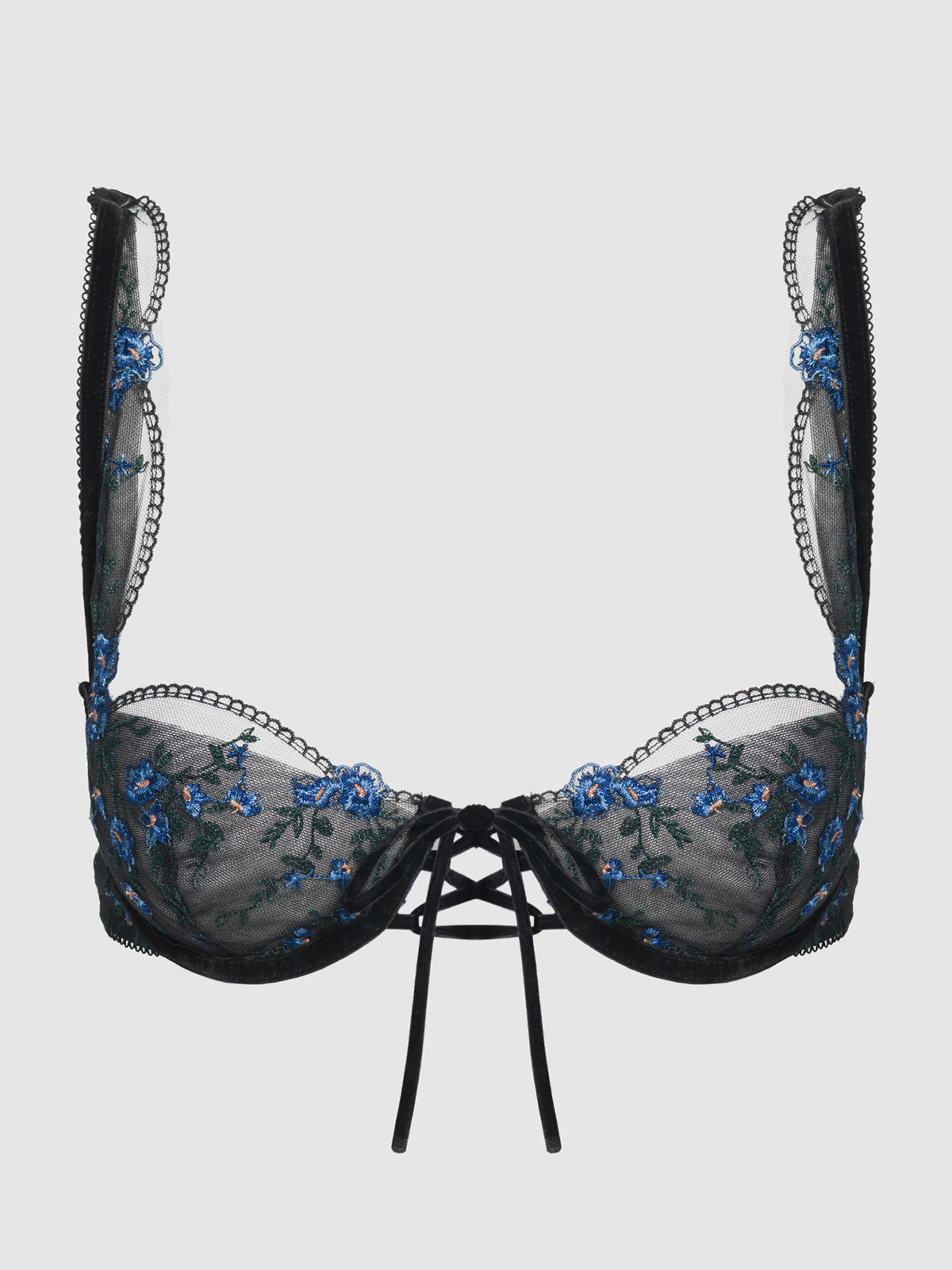 Harlow Embroidered Mesh Tie Front Bra - Frederick's of Hollywood