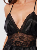 Elisa Satin & Lace Racerback Sleep Romper - Frederick's Of Hollywood