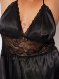 Elisa Satin & Lace Racerback Sleep Romper - Frederick's Of Hollywood
