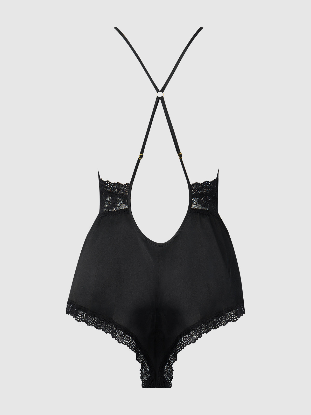 Elisa Satin & Lace Racerback Sleep Romper - Frederick's Of Hollywood
