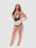 Elisa Satin & Lace Racerback Sleep Romper - Frederick's Of Hollywood