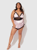 Elisa Satin & Lace Racerback Sleep Romper - Frederick's Of Hollywood