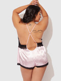Elisa Satin & Lace Racerback Sleep Romper - Frederick's Of Hollywood