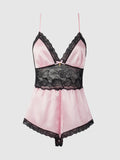 Elisa Satin & Lace Racerback Sleep Romper - Frederick's Of Hollywood
