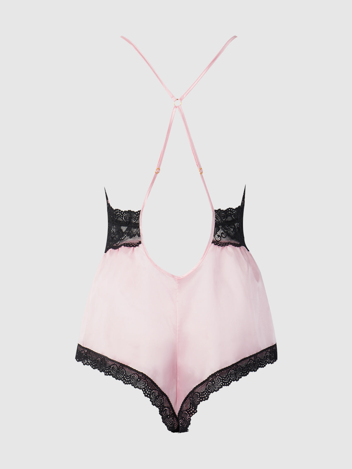 Elisa Satin & Lace Racerback Sleep Romper - Frederick's Of Hollywood