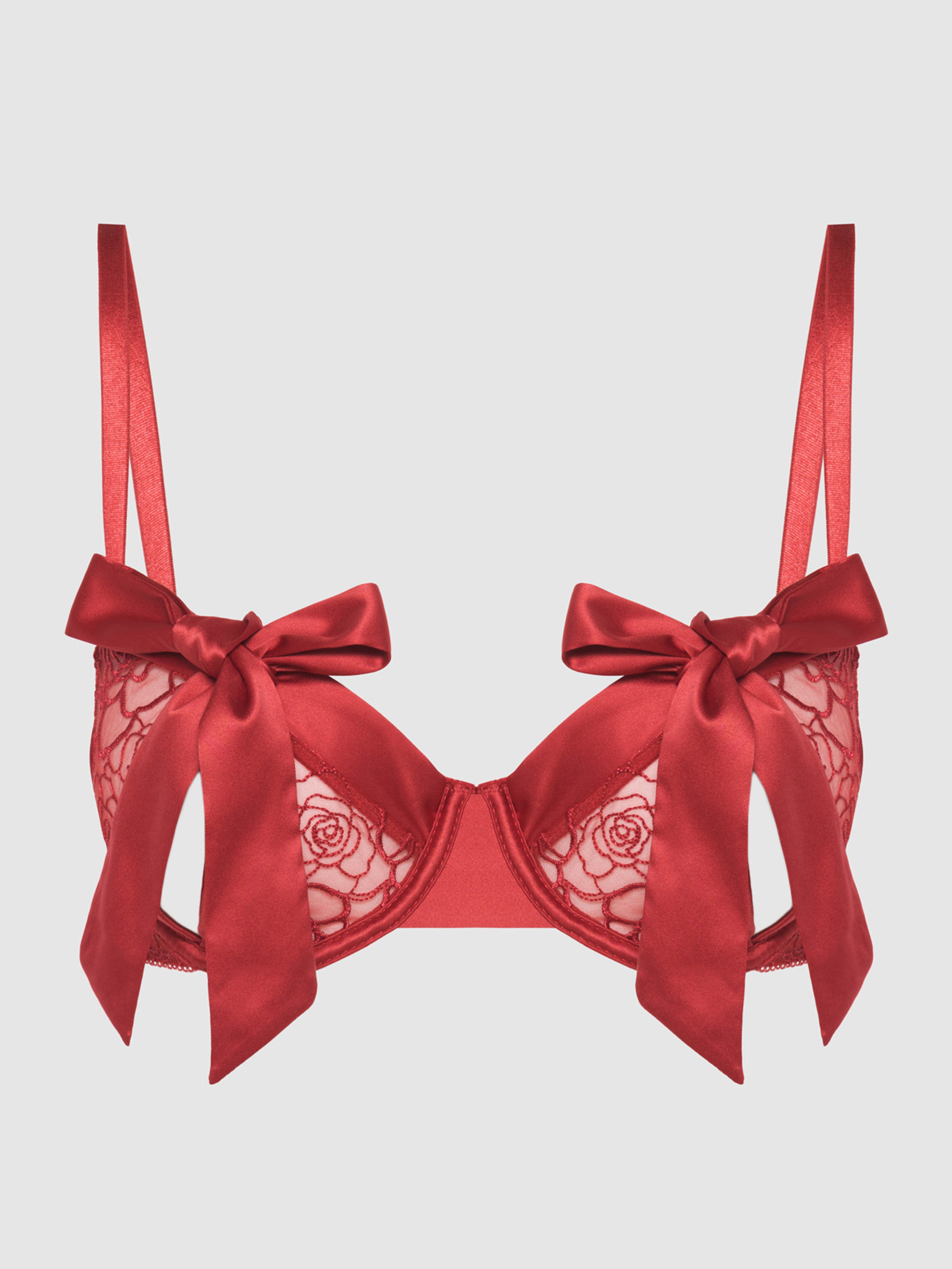 Melrose Satin Bow Tie Up Open Cup Bra - Fredericks Of Hollywood