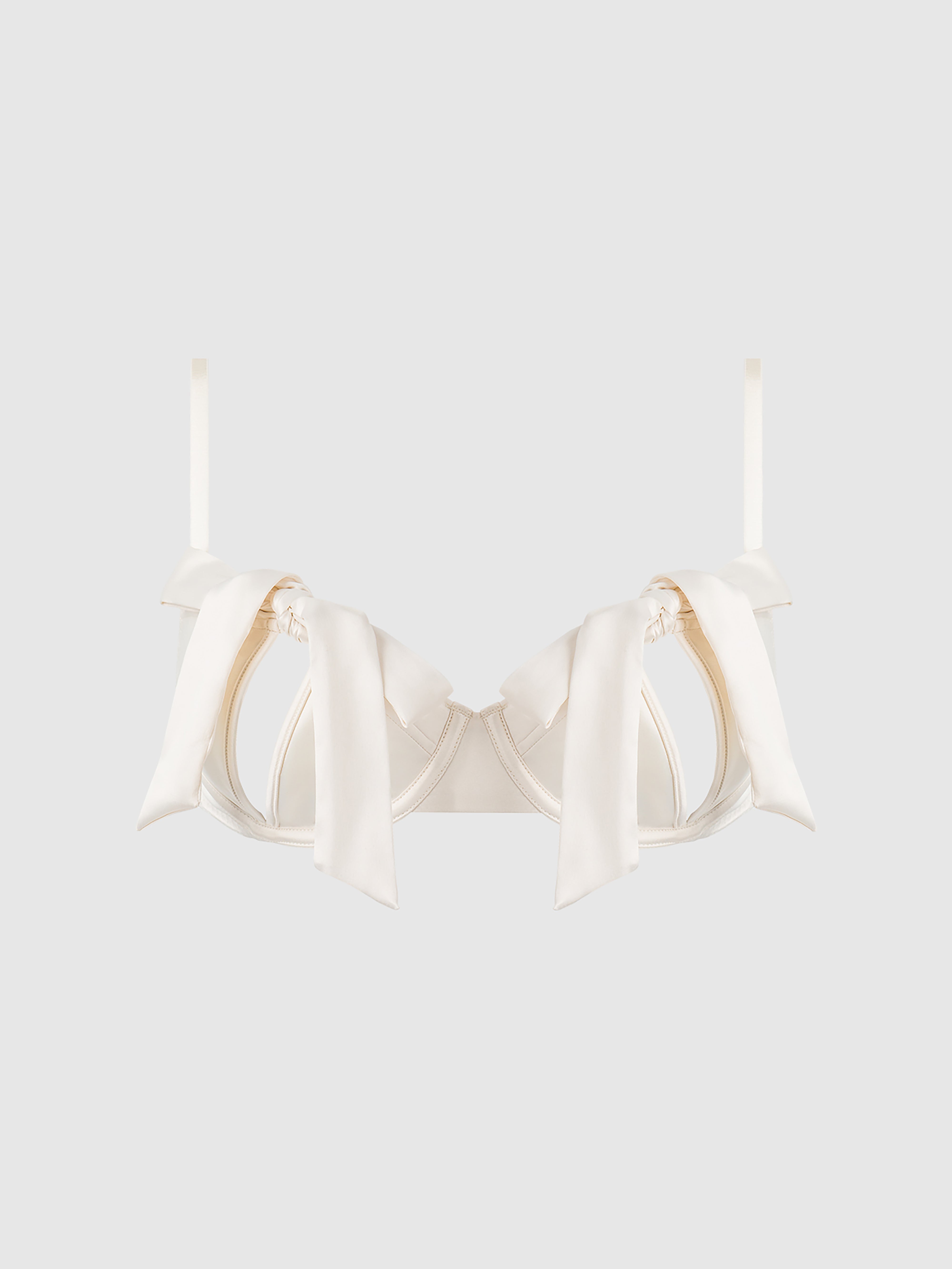 Melrose Satin Bow Tie Up Open Cup Bra - Frederick's of Hollywood