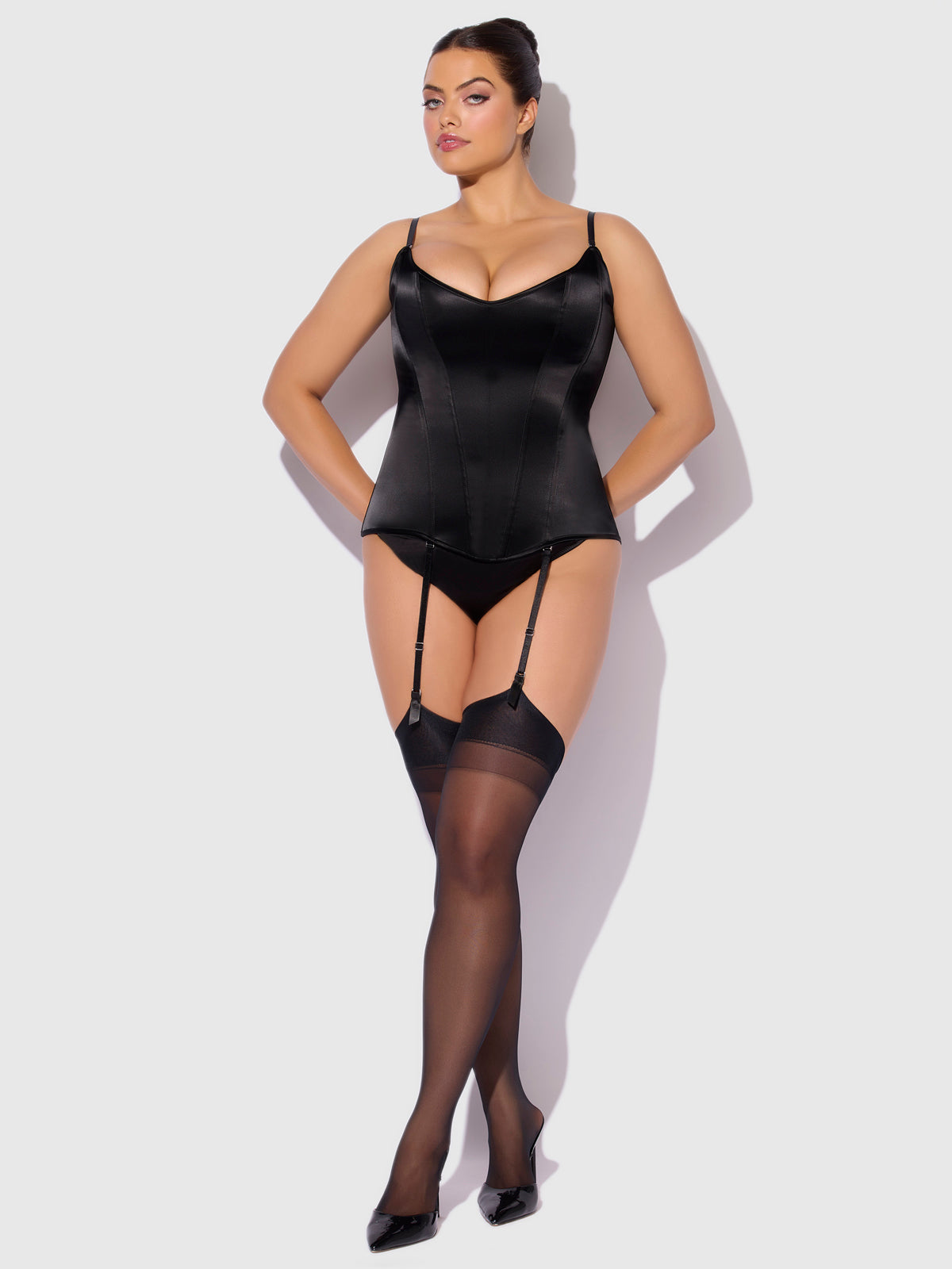 Iconic Satin Scoop Neck Corset - Frederick's of Hollywood