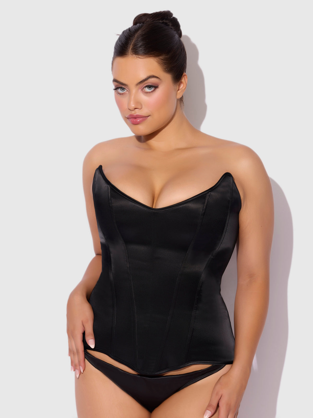 Iconic Satin Scoop Neck Corset - Frederick's of Hollywood