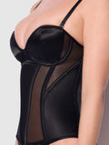 Iconic Plunge Satin & Mesh Corset - Frederick's of Hollywood