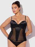 Iconic Plunge Satin & Mesh Corset - Frederick's of Hollywood