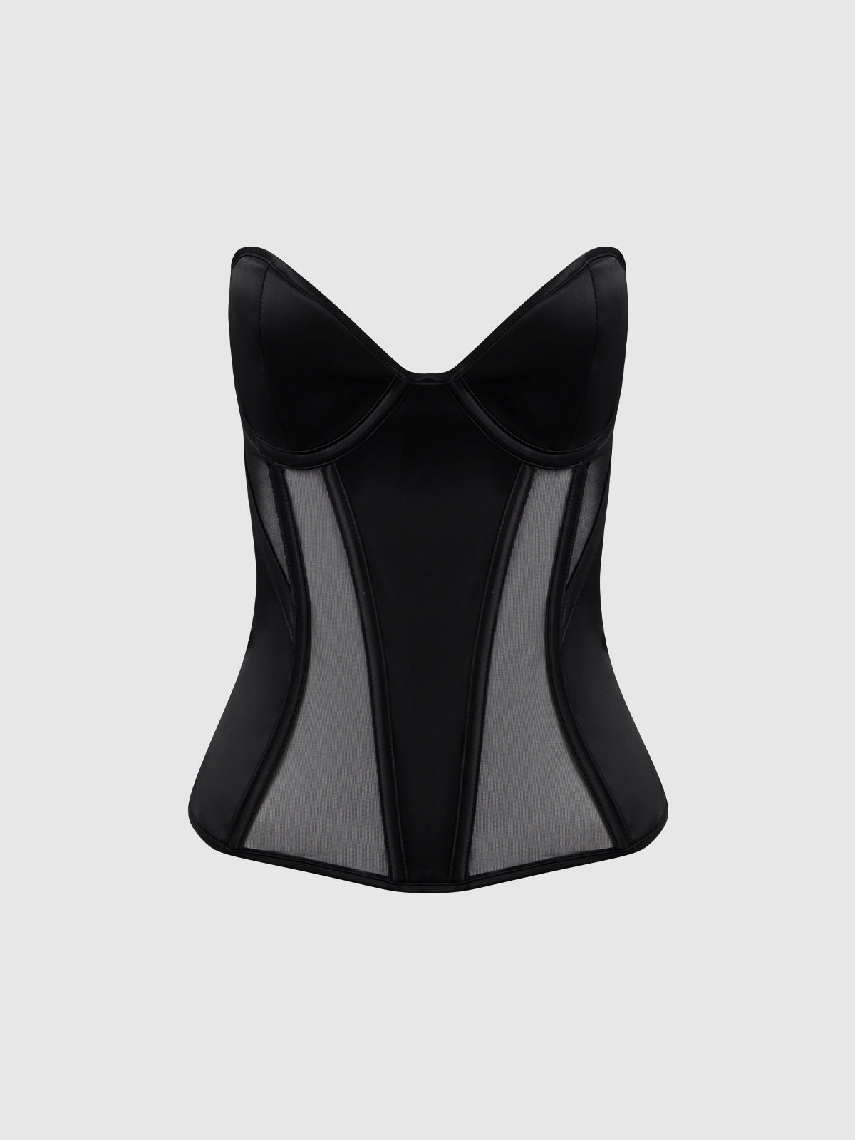 Iconic Plunge Satin & Mesh Corset - Frederick's of Hollywood