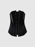 Iconic Plunge Satin & Mesh Corset - Frederick's of Hollywood