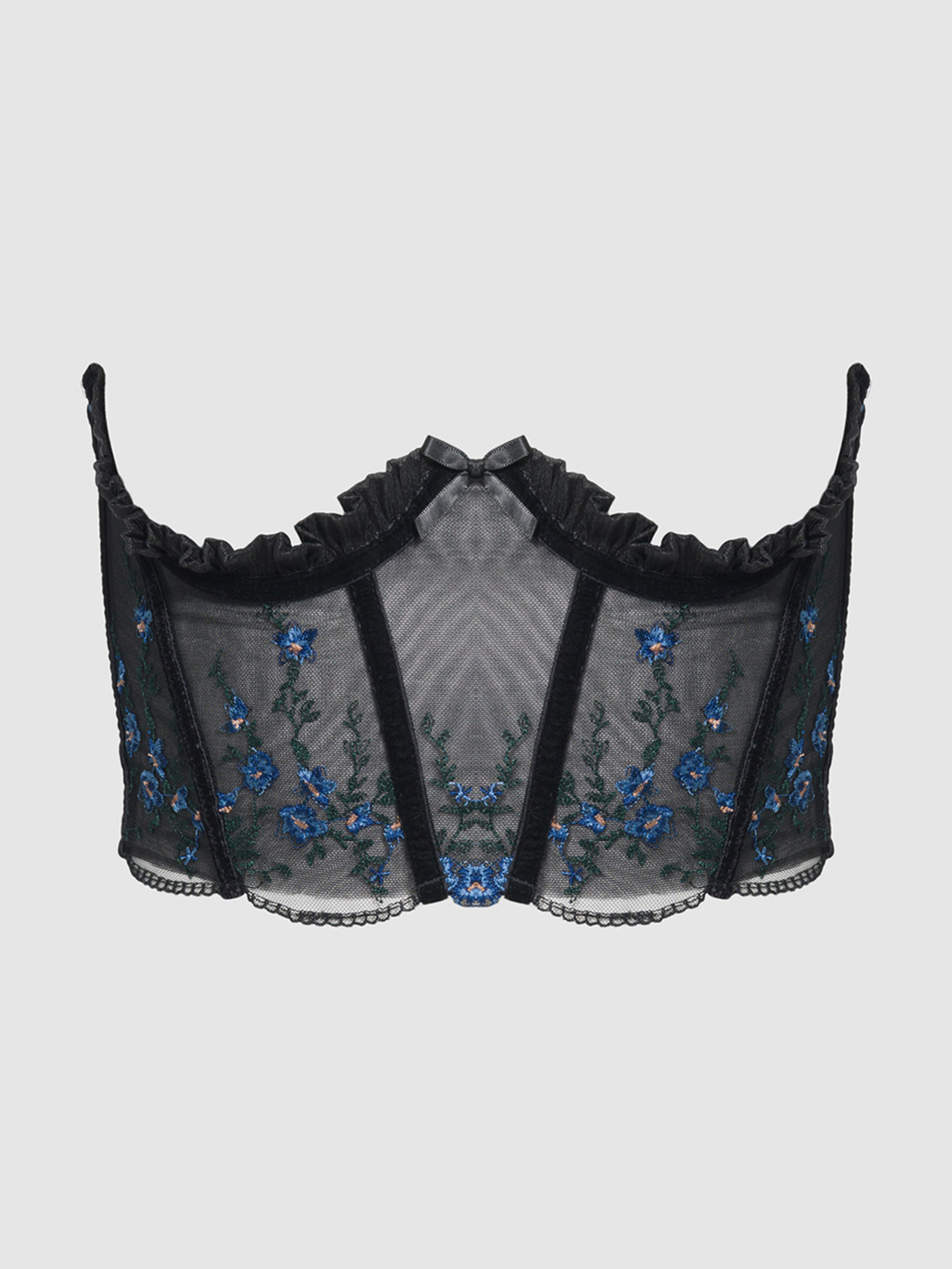 Harlow Embroidered Mesh Open Cup Corset - Frederick's of Hollywood