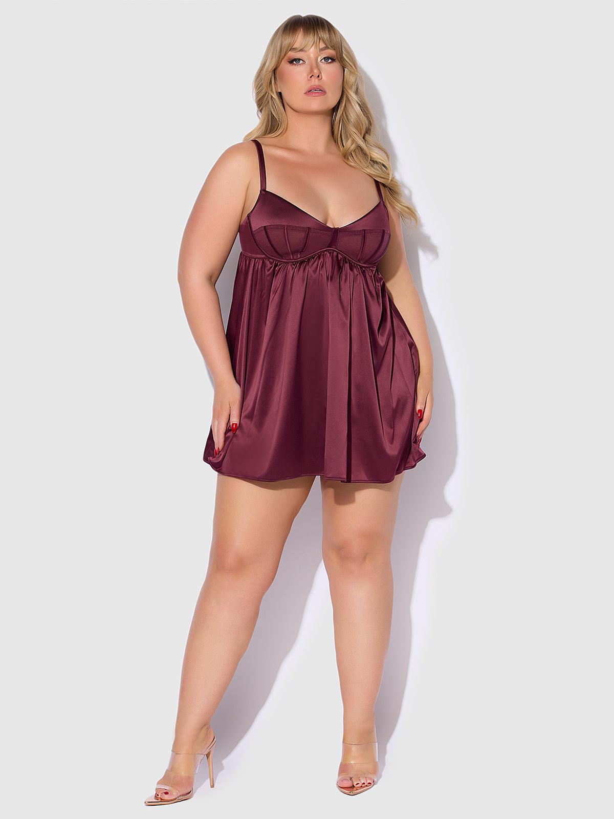 Petra Satin & Mesh Unlined Corset Cup Babydoll - Frederick's of Hollywood