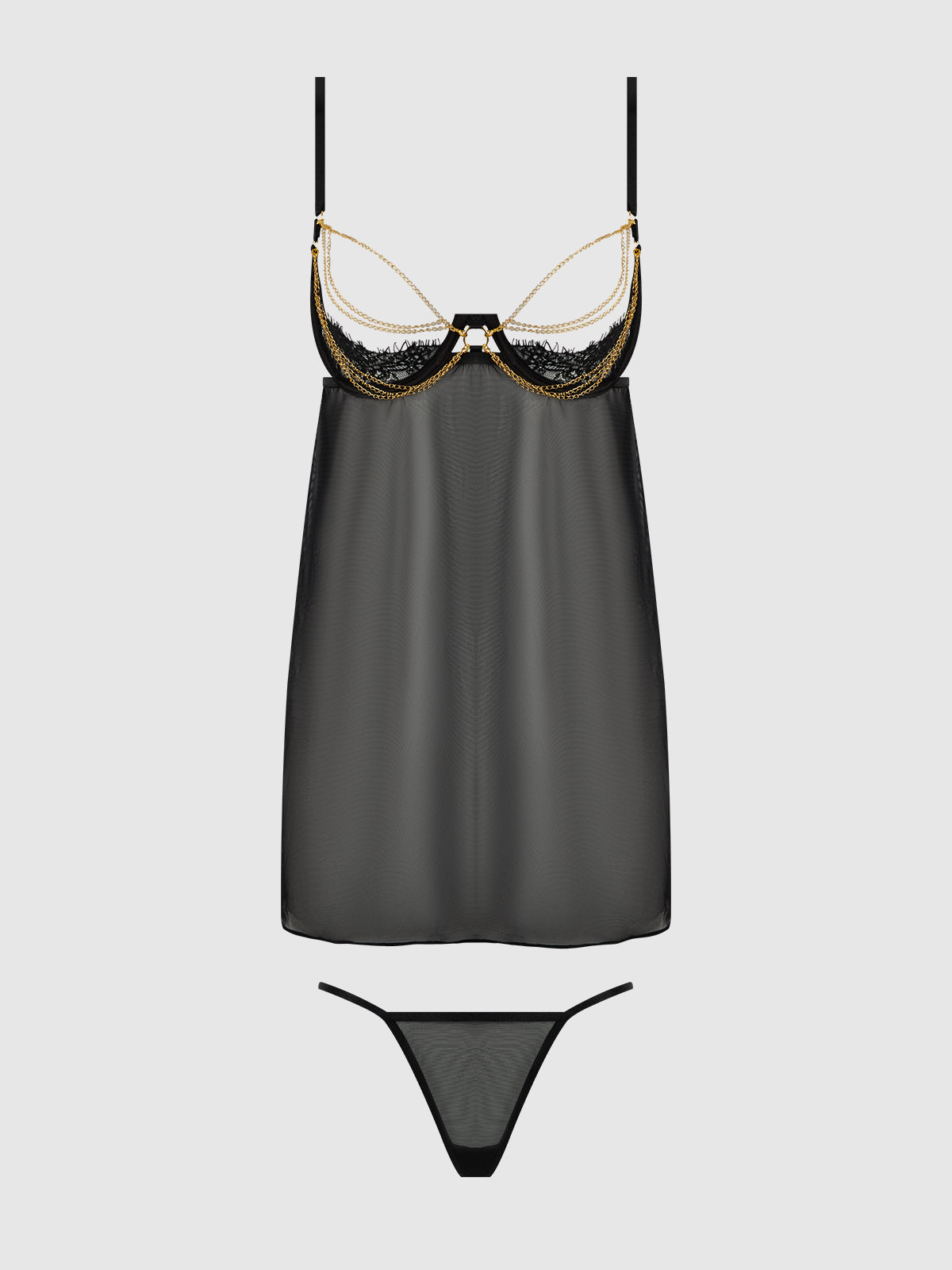 Maeve Chain & Lace Open Cup Mesh Babydoll - Frederick's of Hollywood