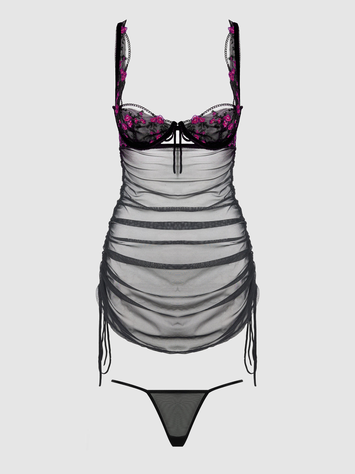 Harlow Embroidered Stretch Mesh Chemise - Frederick's of Hollywood