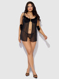 Scarlett Drop Off Open Front Marabou Babydoll & G-String - Frederick's of Hollywood