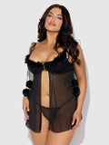Scarlett Drop Off Open Front Marabou Babydoll & G-String - Frederick's of Hollywood
