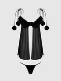 Scarlett Drop Off Open Front Marabou Babydoll & G-String - Frederick's of Hollywood