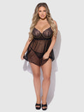 Elizabeth Lace & Rhinestone Push Up Babydoll & G-String - Frederick's of Hollywood