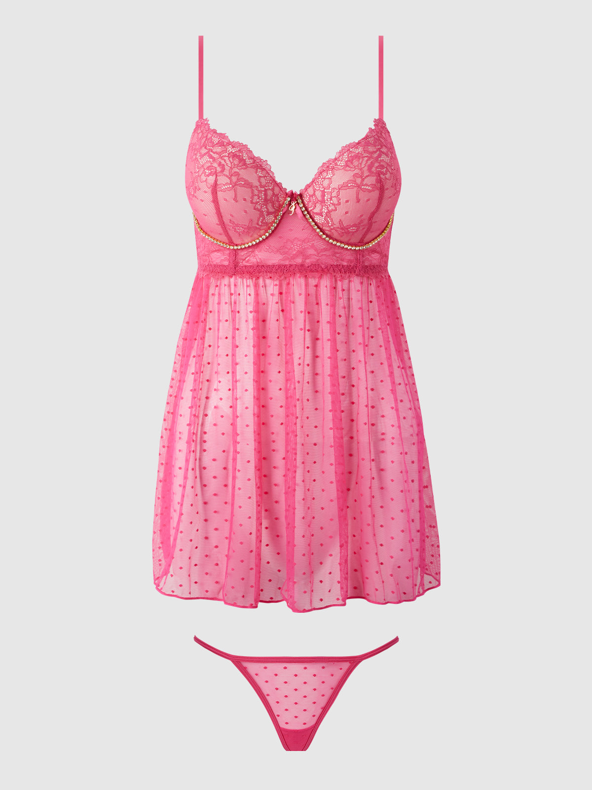 Elizabeth Lace & Rhinestone Push Up Babydoll & G-String - Frederick's of Hollywood