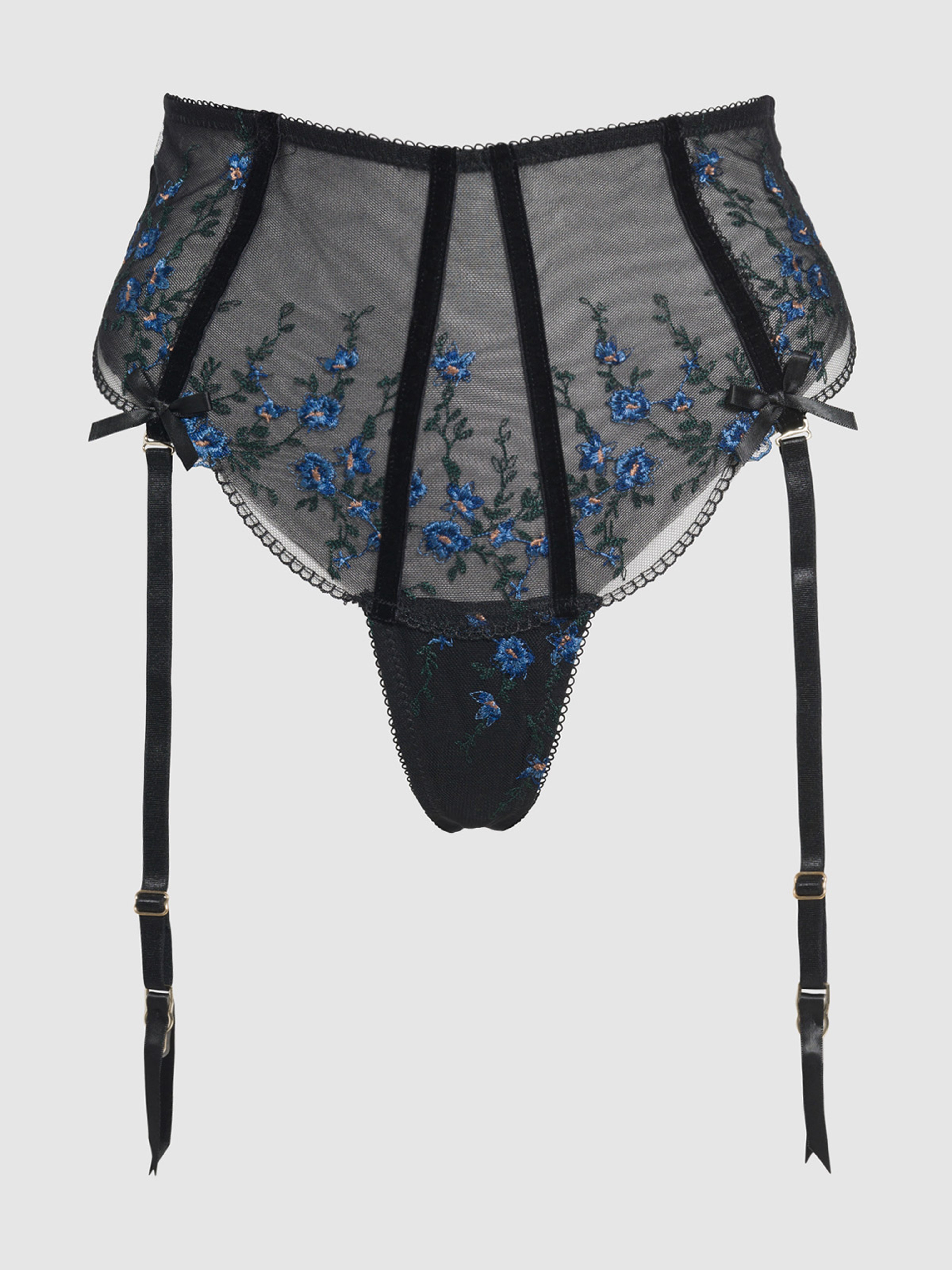 Harlow Embroidered Mesh Lace Up Backless Cheeky - Frederick's of Hollywood