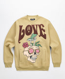 Love Hate Front and Back Chenille Patched Crewneck - Khaki