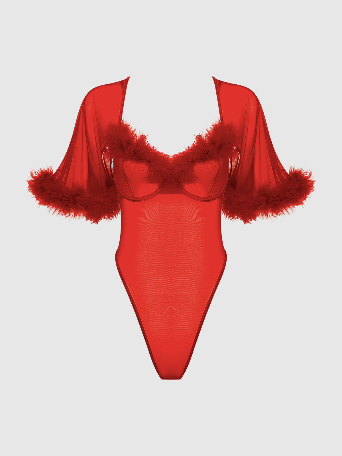 Scarlett Bell Sleeved Marabou Bodysuit - Frederick's of Hollywood