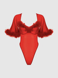 Scarlett Bell Sleeved Marabou Bodysuit - Frederick's of Hollywood